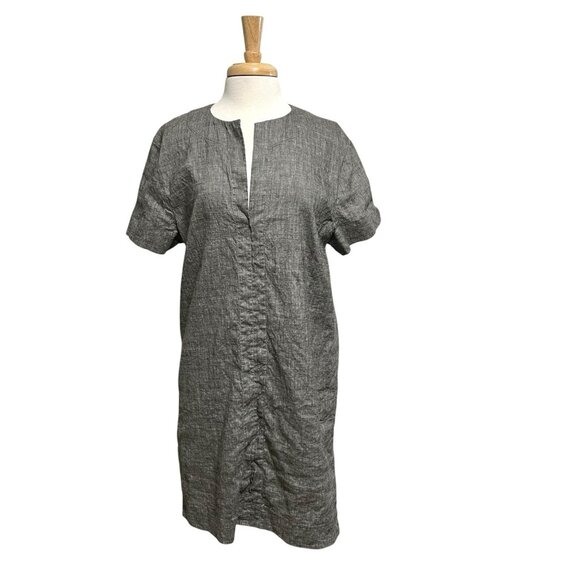 Theory Linen Blend Split-Neck Short Sleeve Shift Dress Classic Gray size XL - Picture 1 of 7
